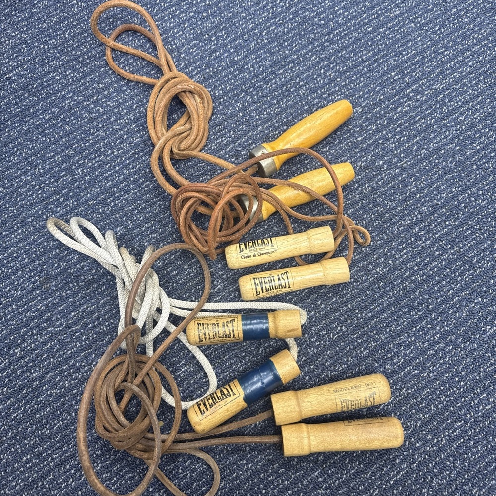 Everlast 3 + 1 Vintage Wooden Handle Jump Rope Leather/ More 4497